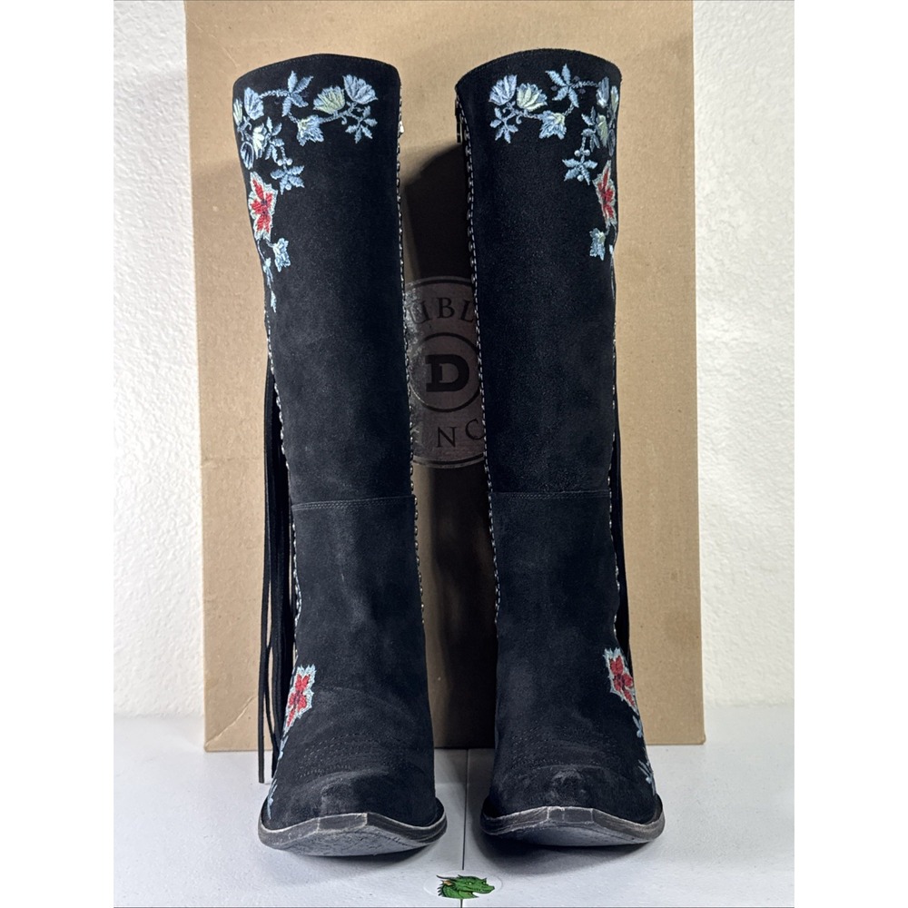 DOUBLE D RANCH Old Gringo Fringe Cowboy Boots Black Suede 8.5 Western Festival - Picture 6 of 16